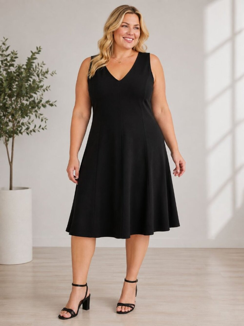 Ava & Viv Black Fit & Flare Dress 3X Minimalist Clean Girl Quiet Luxury